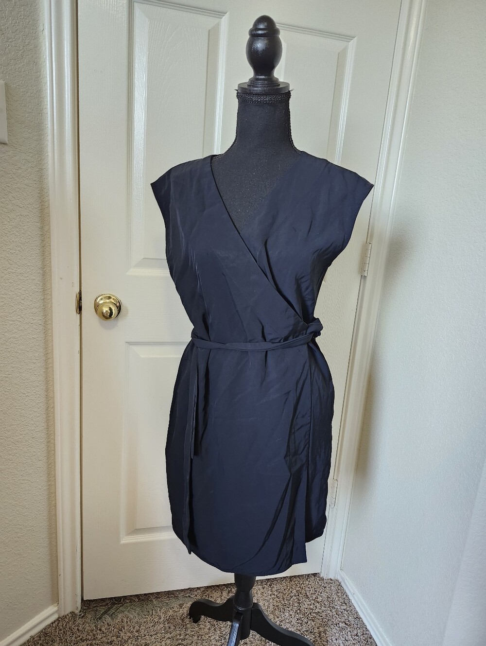 Everlane Black Cap-Sleeve Wrap Mini Dress